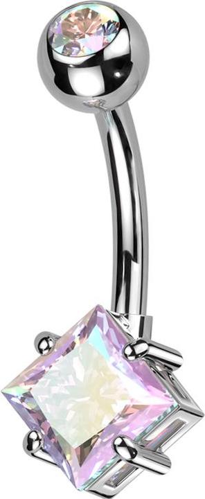 Produktbild Star Piercing Banane silber mit Kugel silber Kristall multicolor und grossem quadratischem Kristall multicolor (Titan, Messing)