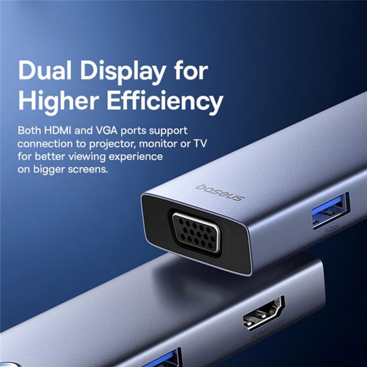 Produktbild Baseus Hub 7in1 UltraJoy, USB-C - HDMI, VGA, 4xUSB 3.0, PD (grey) (USB-C, 7 Ports)