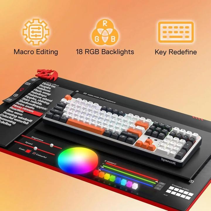 Actual product image Redragon K689WBO-RGB-PRO Wyvern (Eng. Int., Cable, Wireless)