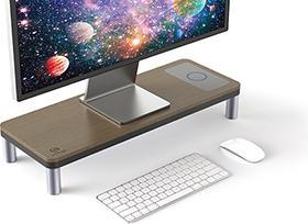 Produktbild Powerton ERGO DOKY Ständer mit Dockingstation und kabelloser Ladefunktion, grau + dunkle Holzdekor