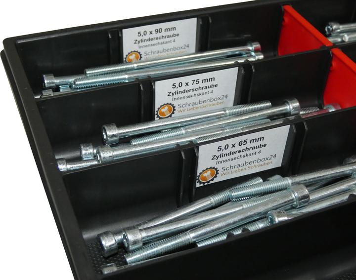 Produktbild Schraubenbox24 90 tlg Zylinderschrauben Sortiment M5 // 65mm-100mm Schrauben Set Schraubenbox DIN 912/ISO4762 Bolz (90 Schrauben pro Stück)