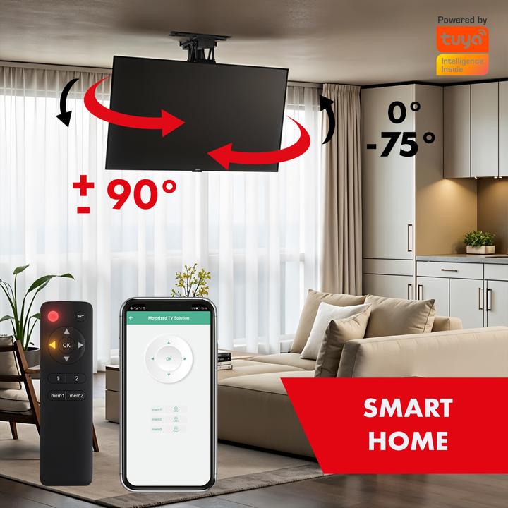 Produktbild Maclean electric ceiling TV mount TUYA support max VESA 600x400 90st swivel remote (Decke, 65", 30 kg)