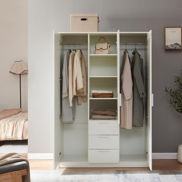 Produktbild En.Casa Kleiderschrank Eiselfing 176x120x52 cm 3 Schubladen Weiss