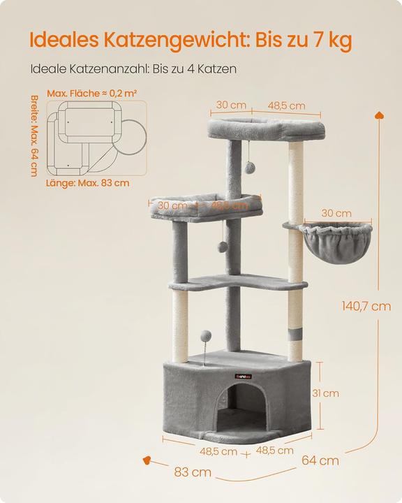 Actual product image Feandrea Cat scratching post (140 cm, Taupe grey)