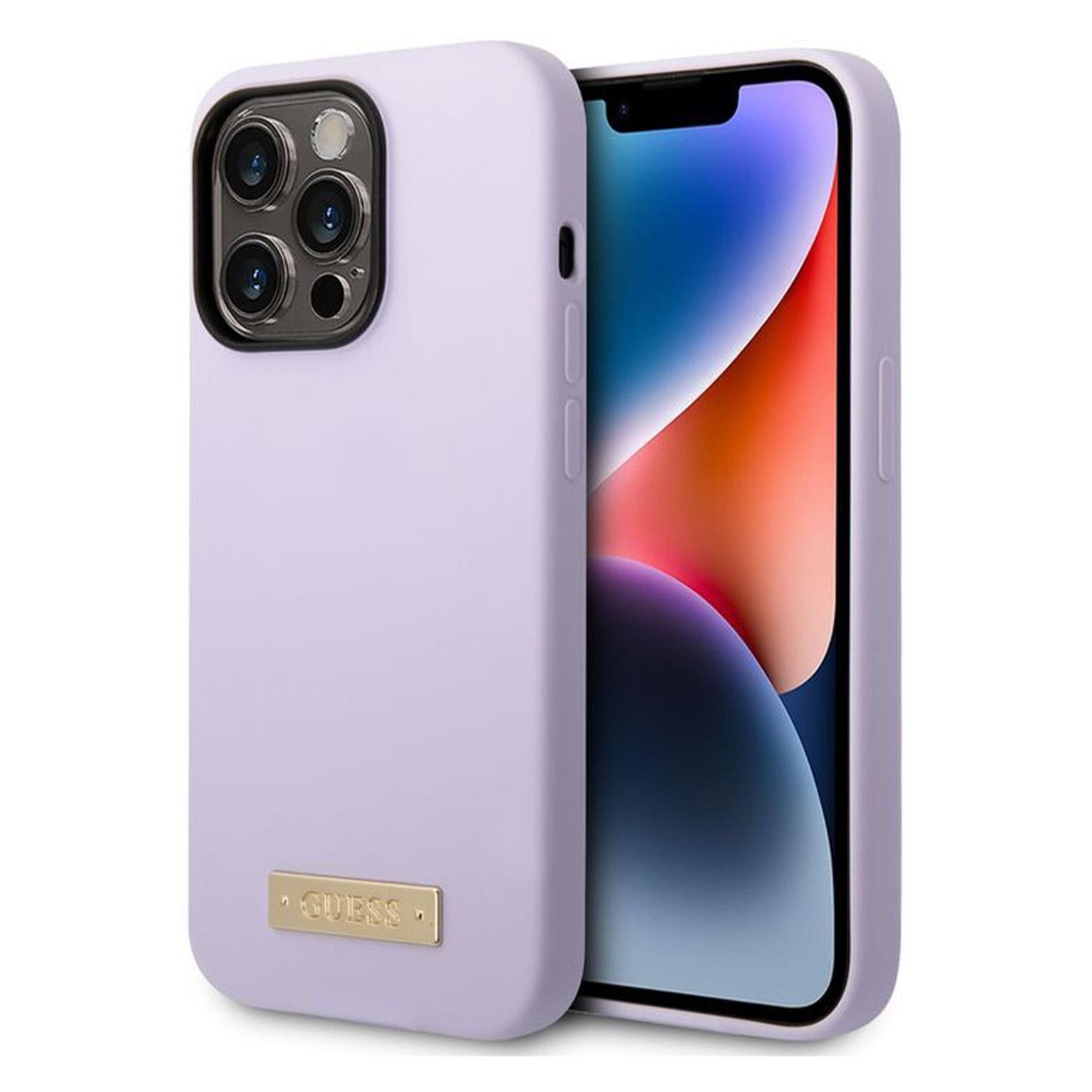 Guess GUHMP14LSBPLU IPhone 14 Pro 6, 1" Fioletowy/purple Hard Case Silicone Logo Plate MagSafe (Apple IPhone 14 Pro), Smartphone Hülle, Violett