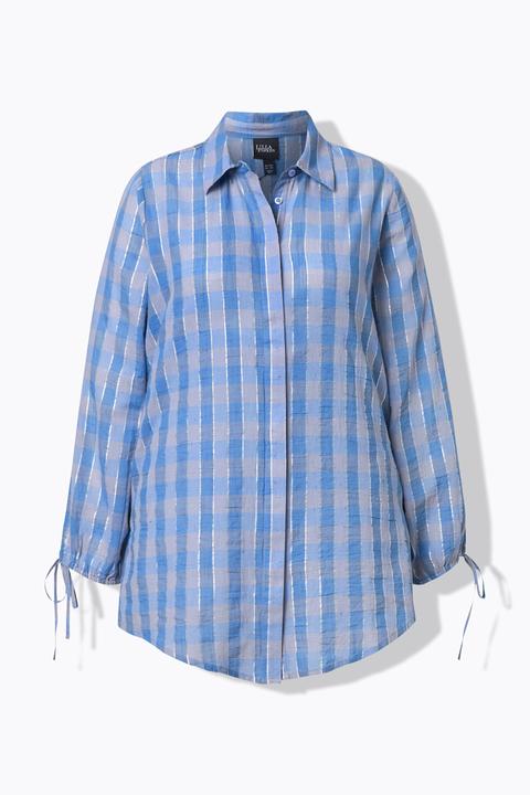 Actual product image Ulla Popken Glitter Striped Checked Tie Sleeve Blouse (54, 56)