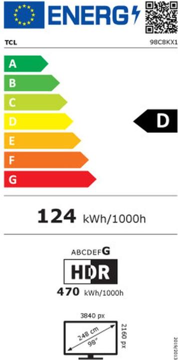 Etichetta energetica TCL 98C8K (98", Mini-LED, 4K, 2025, EU)