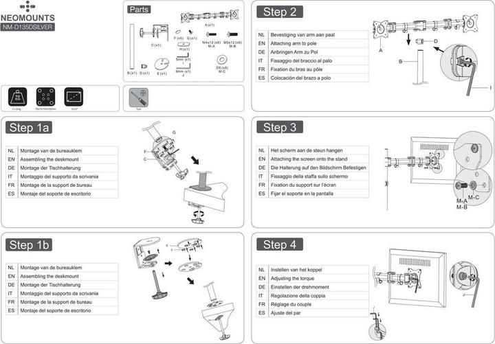 Image du produit Neomounts Support de table pour écran plat (Tables, 27", 8 kg)