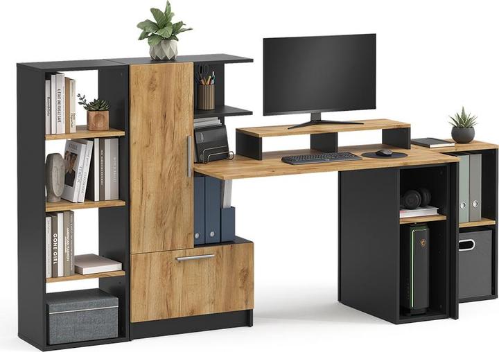Produktbild Vicco Schreibtisch Tomy, Anthrazit/Goldkraft Eiche, 150 x 59 cm 5er Set (59 x 150 x 120 cm)