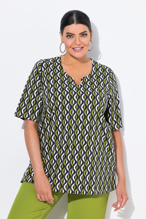 Actual product image Ulla Popken Geometric Print Short Sleeve Split Neck Tee (42, 44)