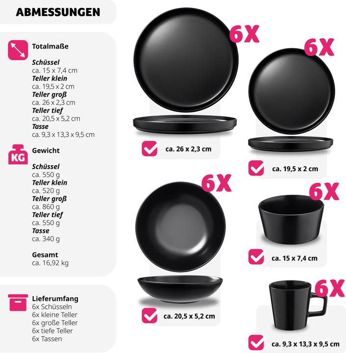Produktbild tectake Geschirrset Una, aus Steingut, für 6 Personen (30 Stück)