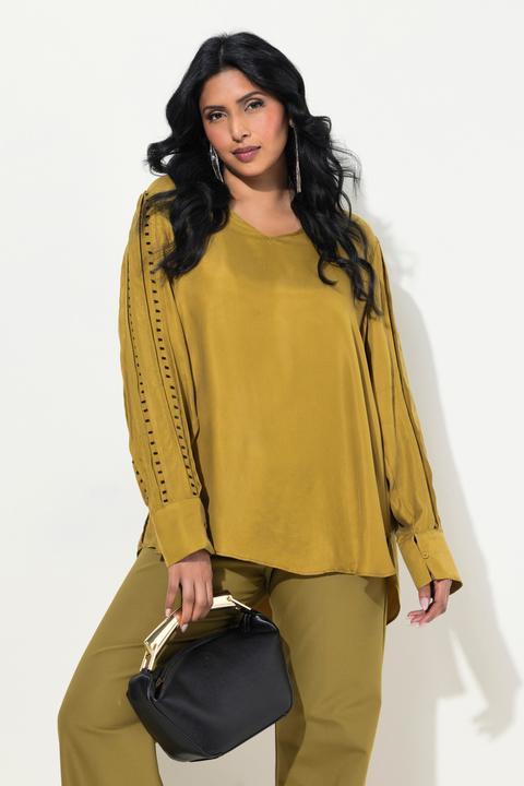 Produktbild Ulla Popken Cuprobluse, Perlen, V-Ausschnitt, Langarm (58)