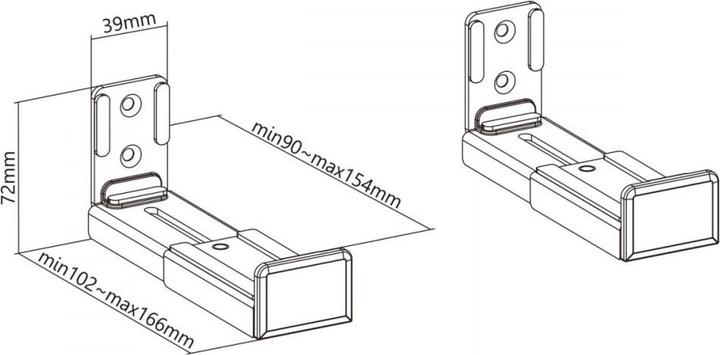 Actual product image Maclean adjustable audio tape wall mount, depth 90  154 mm (3.5" 6.1"), MC-932 (1 pair, Wall installation, Height-adjustable)