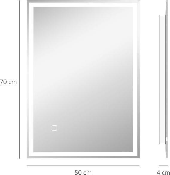 Produktbild Swisshandel24 Badspiegel, Badezimmerspiegel mit LED-Leuchte, 80 x 60 cm Wandspiegel beschlagfreier Lichtspiegel mi (50 x 70 x 4 cm)