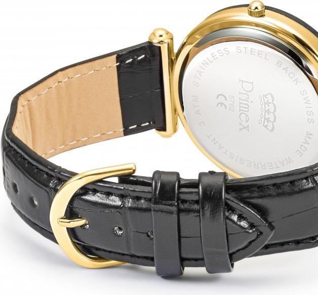 Image du produit Primex Montre Dame Swiss Made Bracelet Cuir Noir Cadran Bleu Etanche 30 M Grande (Montre analogique, 40 mm)