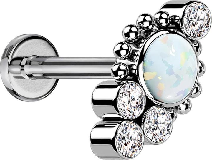 Immagine prodotto Star Piercing Micro Threadless Labret argento sfere quattro cristalli argento opale bianco (Titanio, senza ottone)