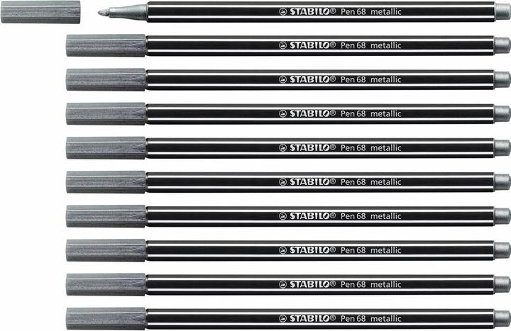 Image du produit STABILO Stylo feutre métallisé Premium - Pen 68 métallisé - pack de 10 - argenté (Silver, 10 x)