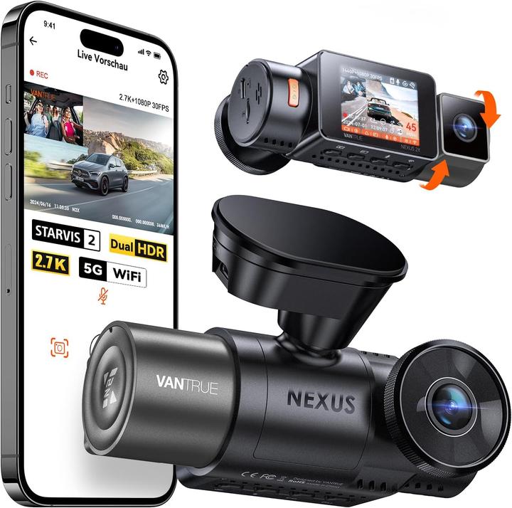 Vantrue Double caméra de sécurité N2X (Récepteur GPS, Écran intégré, 2.7K)