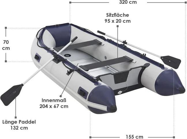 Immagine prodotto Juskys Schlauchboot mit Sitzbänken (320 cm, 4 Persone)