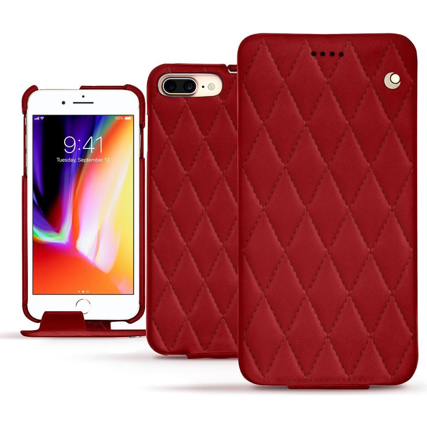 Noreve Lederschutzhülle vertikal (Apple iPhone 8 Plus), Smartphone Hülle, Rot