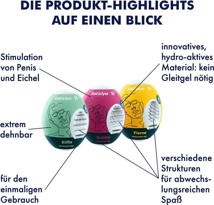 Actual product image Satisfyer Masturbator Egg Set - Riffle, Bubble, Fierce - 3 pcs