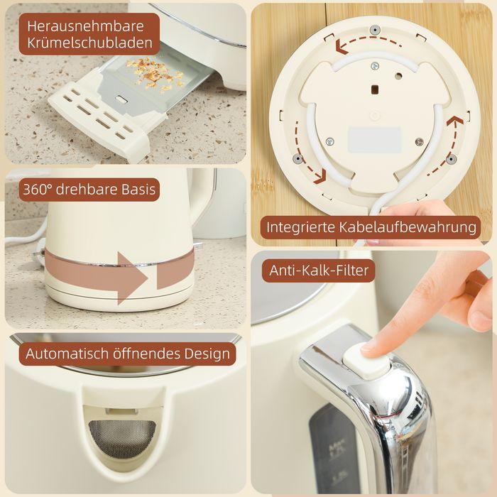 Produktbild Swisshandel24 Set aus 1,7 L Wasserkocher und Toaster mit 6 Bräunungsstufen, Beige (1.70 l)