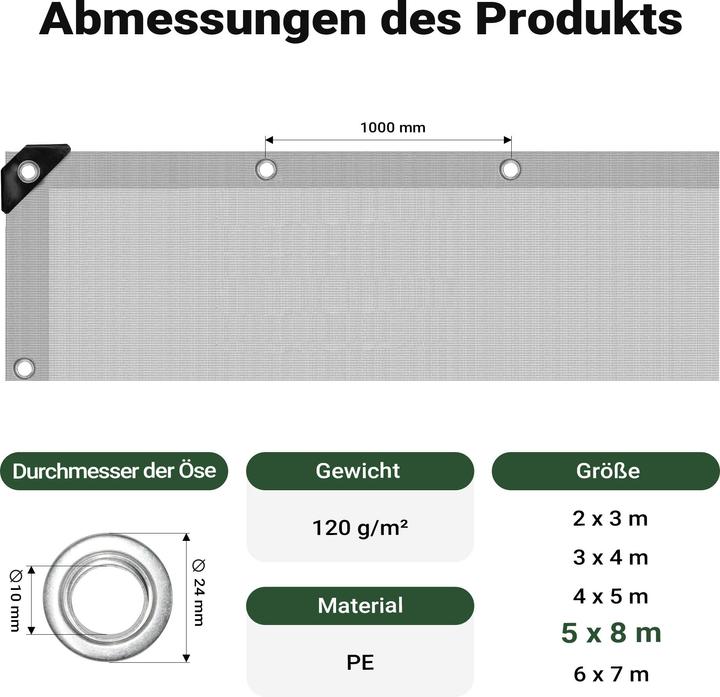 Actual product image Wiltec weatherproof tarpaulin green grey 5x8m PE tarpaulin 120g/m² garden tarpaulin (5 x 8 m)