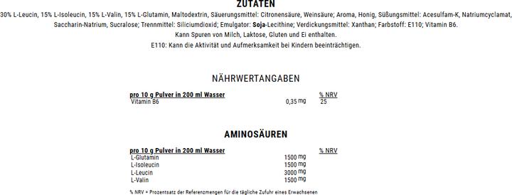 Nährwerte und Zutaten Weider Premium BCAA Powder (1 Stück, Pulver, 500 g)