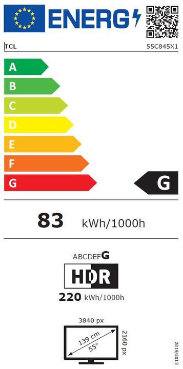 Energie-Label TCL 55C845 (55", QLED, 4K, 2023)