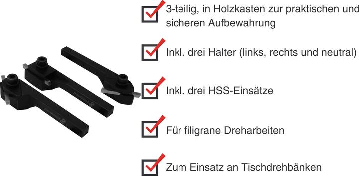 Actual product image Paulimot Mini turning tool set with HSS inserts, 3-piece, 8 mm (85 mm)