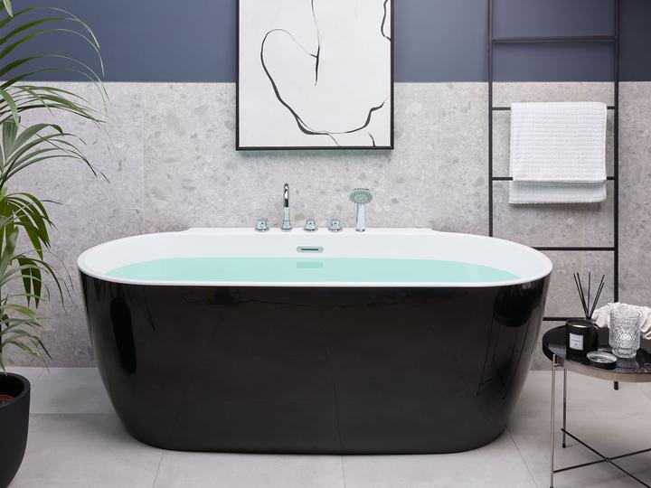 Actual product image Beliani Bathtub freestanding black with tap oval 170 x 80 cm ROTSO (286 l, 170 cm, 80 cm)