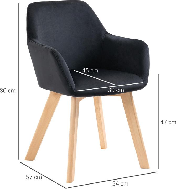 Image du produit Homcom Esszimmerstuhl Samt(100% Polyester), Gummiholz Schwarz
