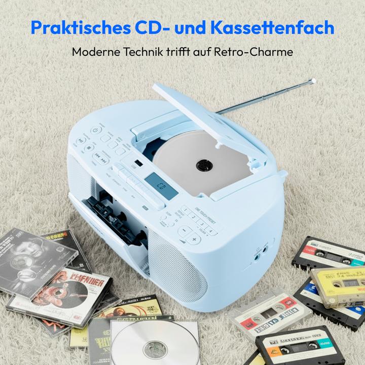 Actual product image Medion LIFE DRX-1 Plus Boombox blau Radiorekorder mit CD-Spieler und Kassettendeck (DAB+, FM, PLL, Bluetooth)
