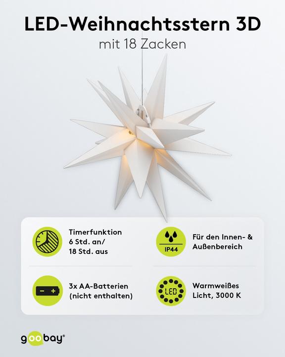 Produktbild Goobay LED-Weihnachtsstern 3D, Ø 56 cm, batteriebetrieben
