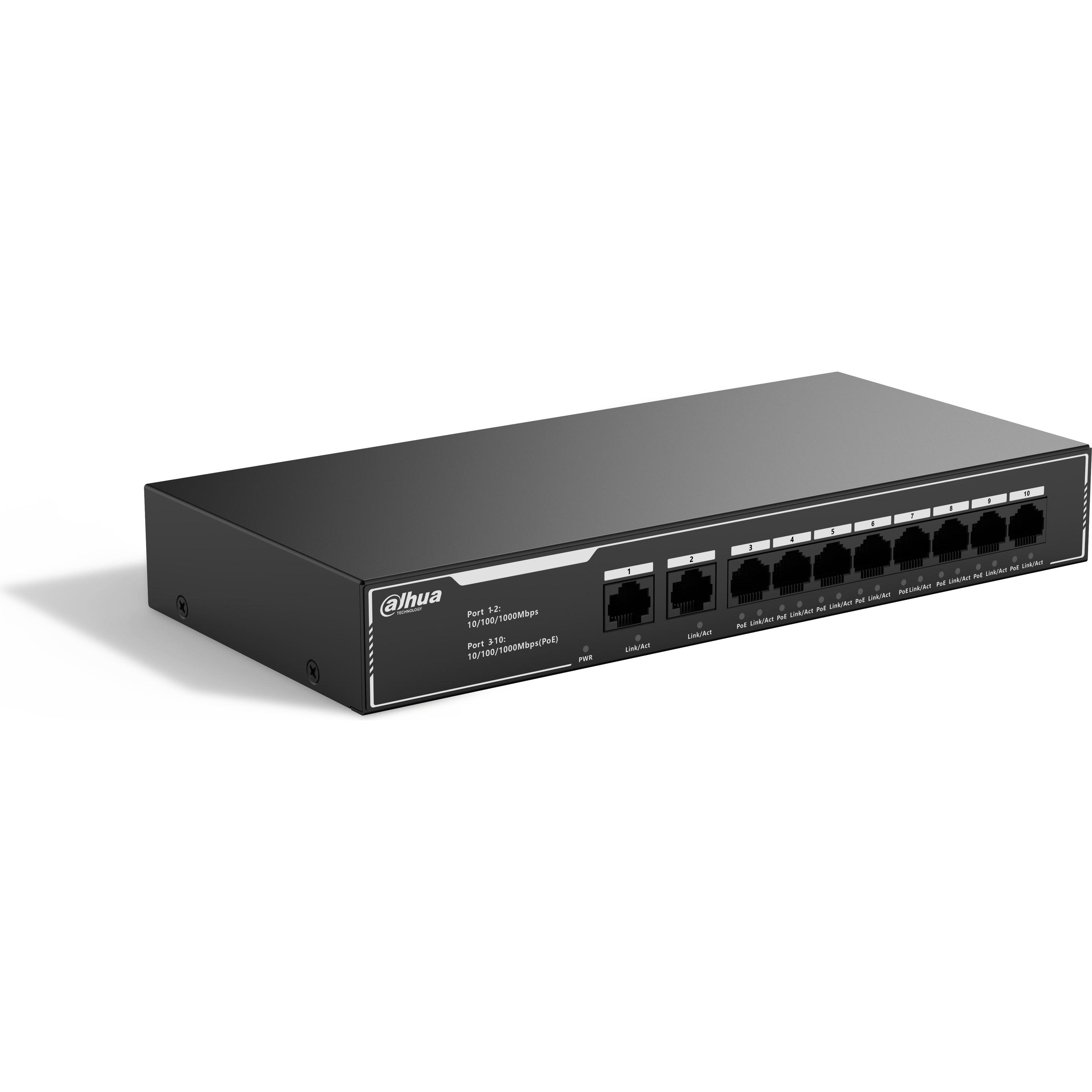 Dahua Switch It Dh-Sg1010lp 10-Port Economical Gigabit Switch With 8-Port Poe (10 Ports), Netzwerk Switch, Schwarz