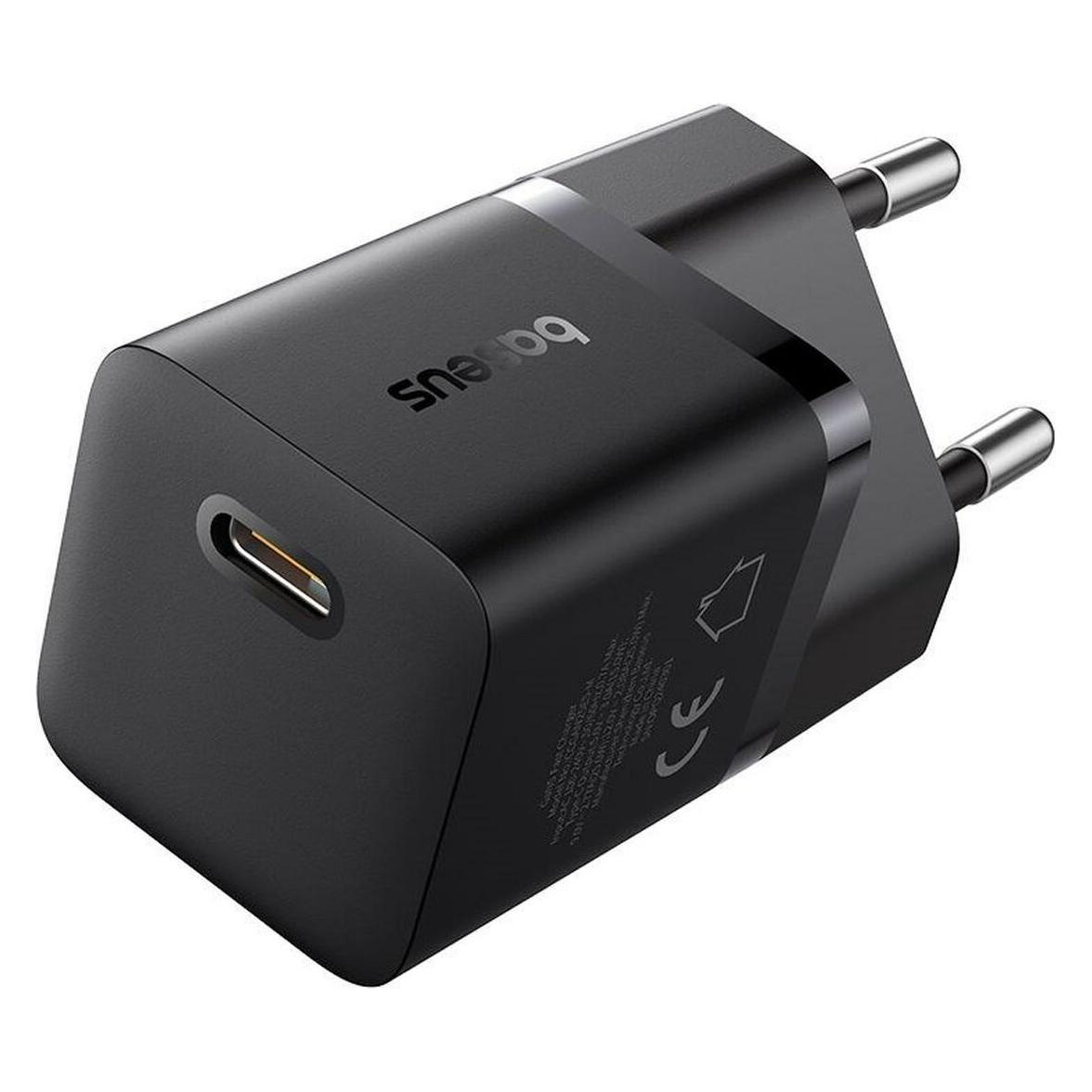 Baseus Fast Charger GaN5 Mini 1C, 25W + Cable (black) (25 W, 1 portie), Usb-lader, Zwart