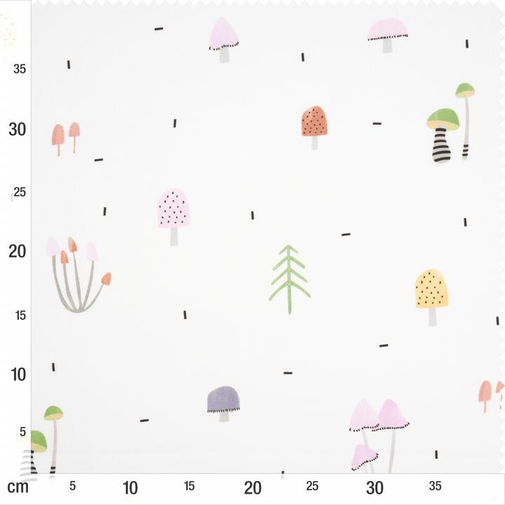 Image du produit VBS Tissu à motifs imitation satin "Petits champignons multicolores", largeur 140 cm, vendu au mètre