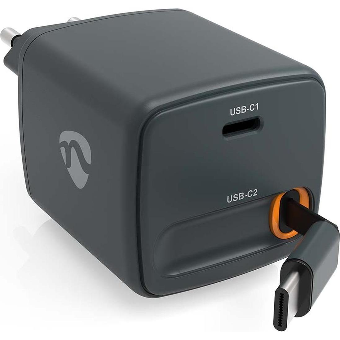 Nedis Charger w/ Retractable Cable 30 W PD3.0 30W USB-C 0.75 M (30 W, 1 porzione), Caricatore USB, Nero