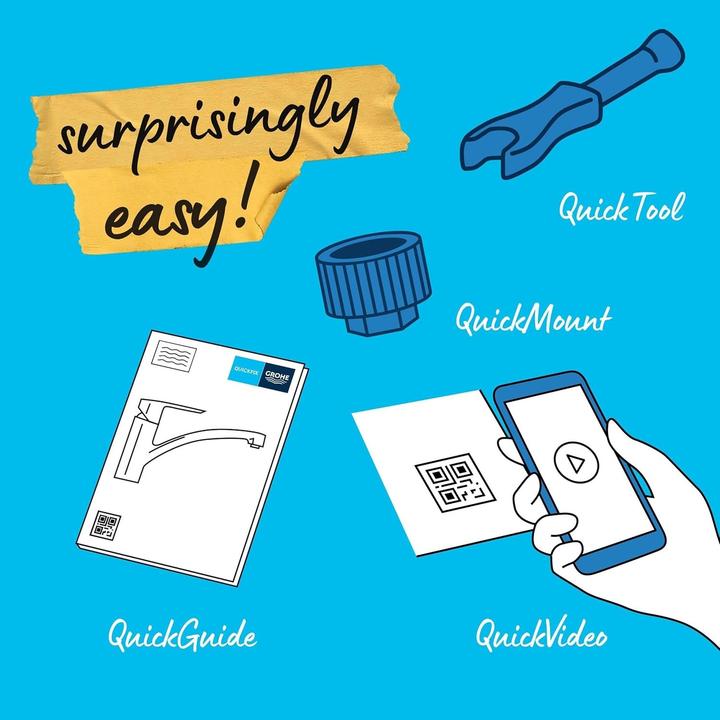 Productafbeelding Grohe Start QuickFix keukenmengkraan, hoge uitloop, eenvoudige installatie, draaibaar, mat zwart