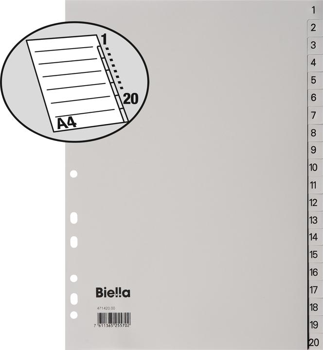 Produktbild Biella Register Vollformat aus PP, hellgrau, mit Indexblatt