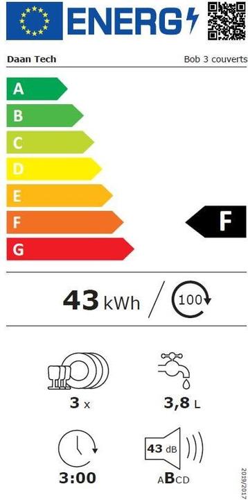 Energy Label Daan Tech Bob Matt white table dishwasher