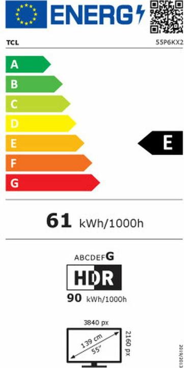 Label énergétique TCL 55P6K (55", LED, 4K, 2025)