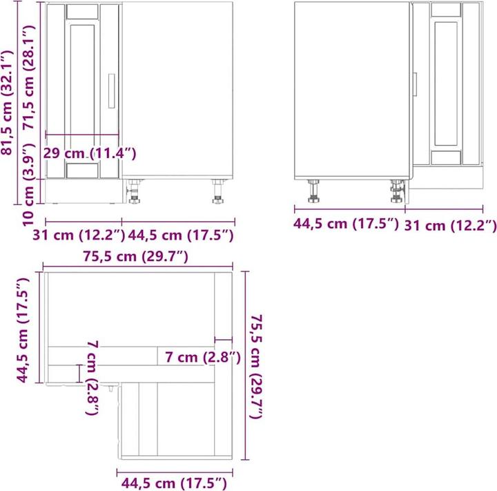 Produktbild vidaXL Kücheneckunterschrank (75.50 x 75.50 x 81.50 cm)