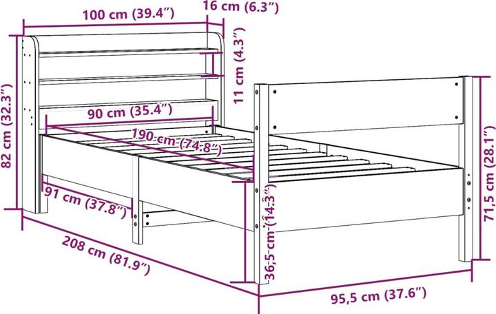 Image du produit vidaXL Bettgestell (90 x 190 cm)