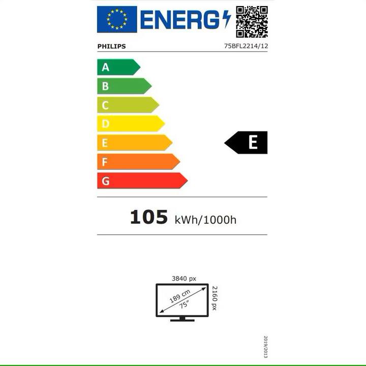 Energie-Label Philips B-Line 75BFL2214 18/7/UHD/380cd DVB-C/T2 (3840 x 2160 Pixel, 75")