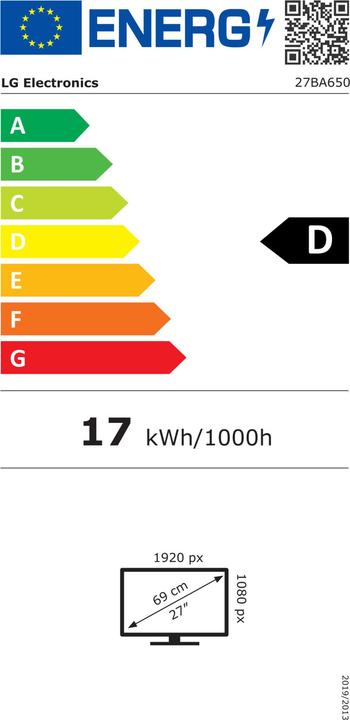Energy Label LG 27" 27BA650-B (1920 x 1080 pixels, 27")