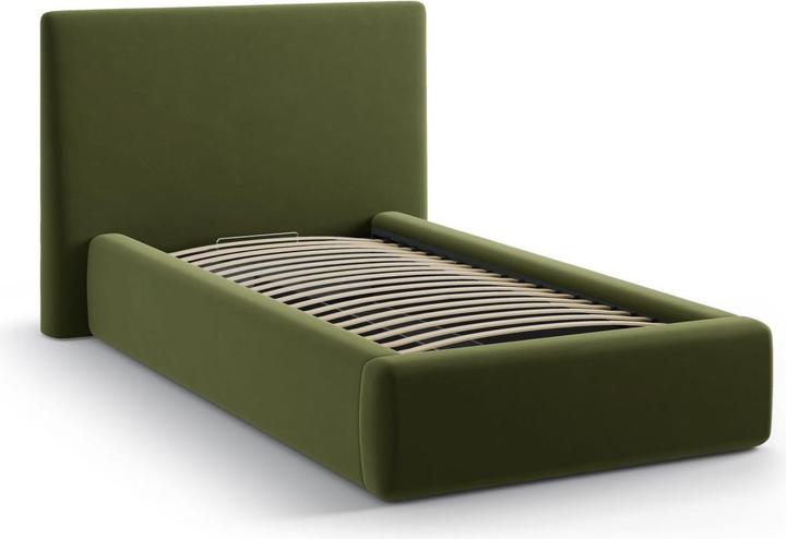 Actual product image Micadoni Velvet Storage Bed With Headboard, "Amy", Army Green, 220x130x95 Made in Europe (90 x 200 cm)