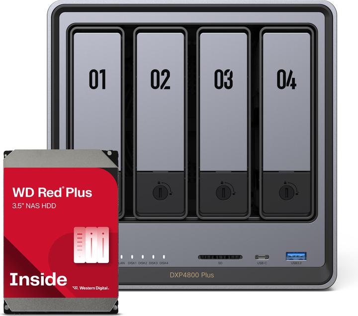 Ugreen DXP4800 Plus 4Bay 16TB NAS met 4x 4TB WD RED (4 x 4 TB, WD Red)