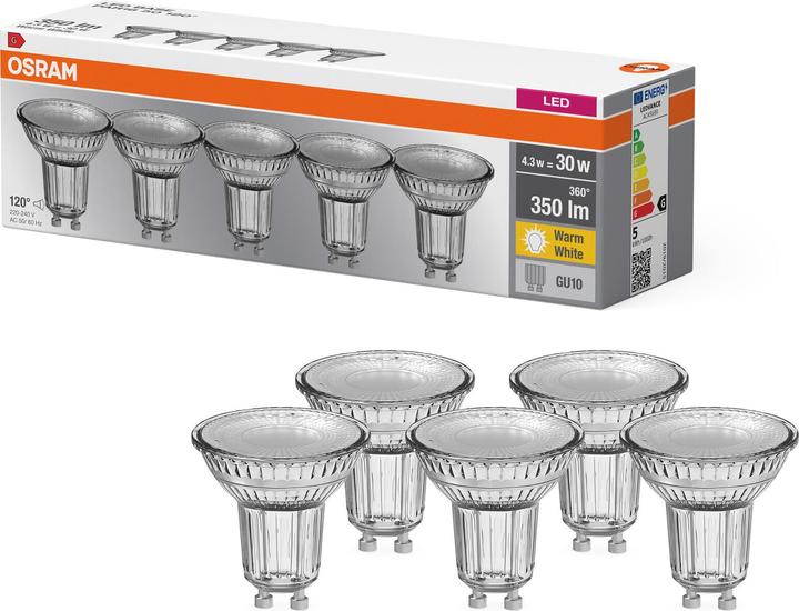 Productafbeelding Osram LED BASE PAR16 50 niet-dim 36° 4,3W/827 GU10 Box M5 (GU10, 4.30 W, 350 lm, 5 x, G)