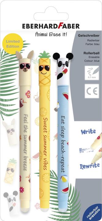 Produktbild EberhardFaber Roller Gel Animal Erase it! Limited Edition (Blau, 3x)